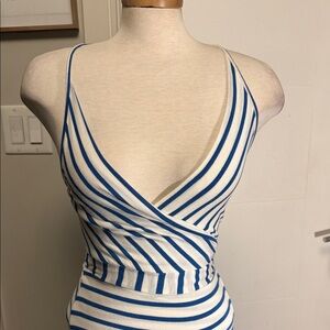 Silence + Noise Navy and White Striped Midi Dress